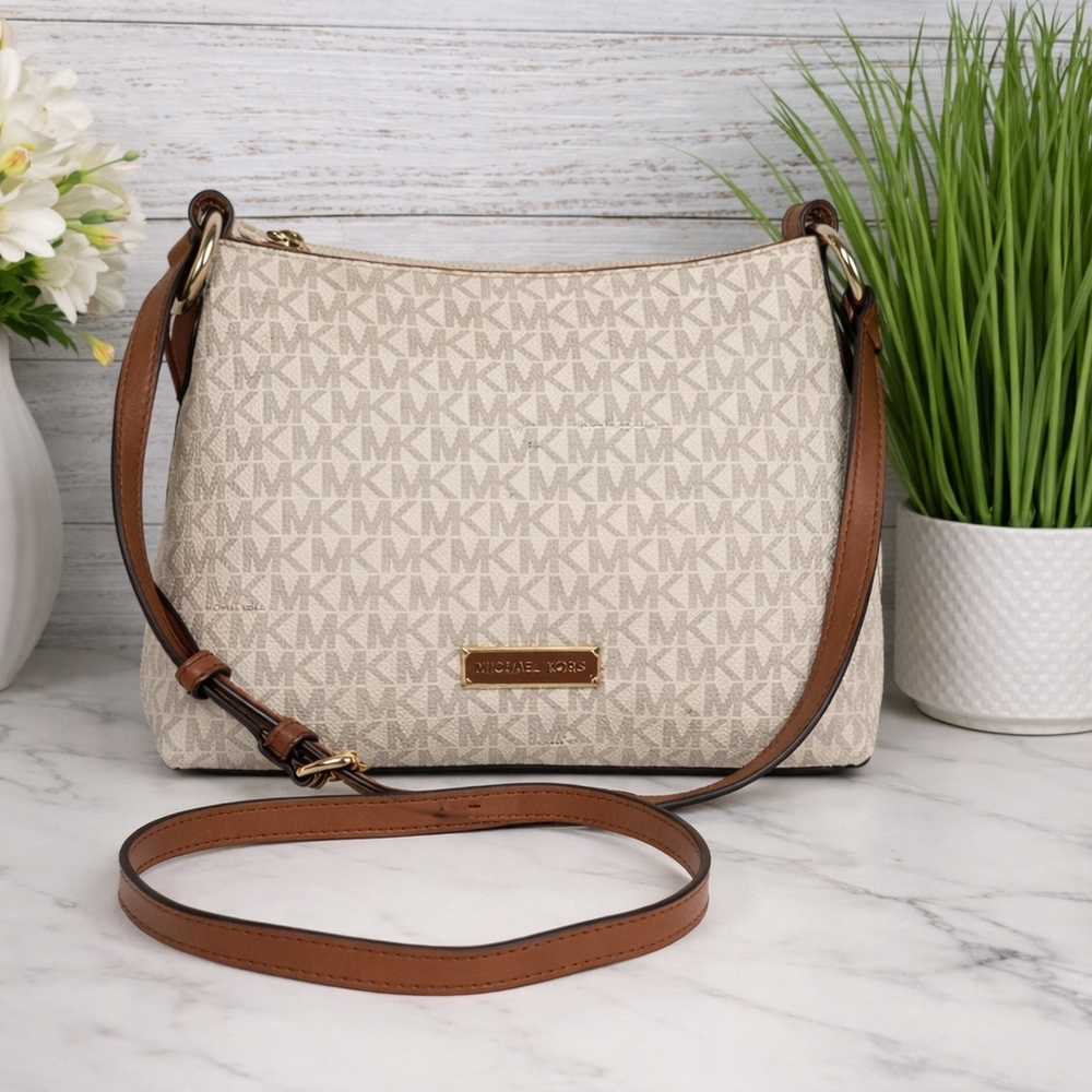 MICHAEL KORS VANILLA TAN‎ LOGO BAG LEXINGTON CROSSBODY SHOULDER PURSE GUC